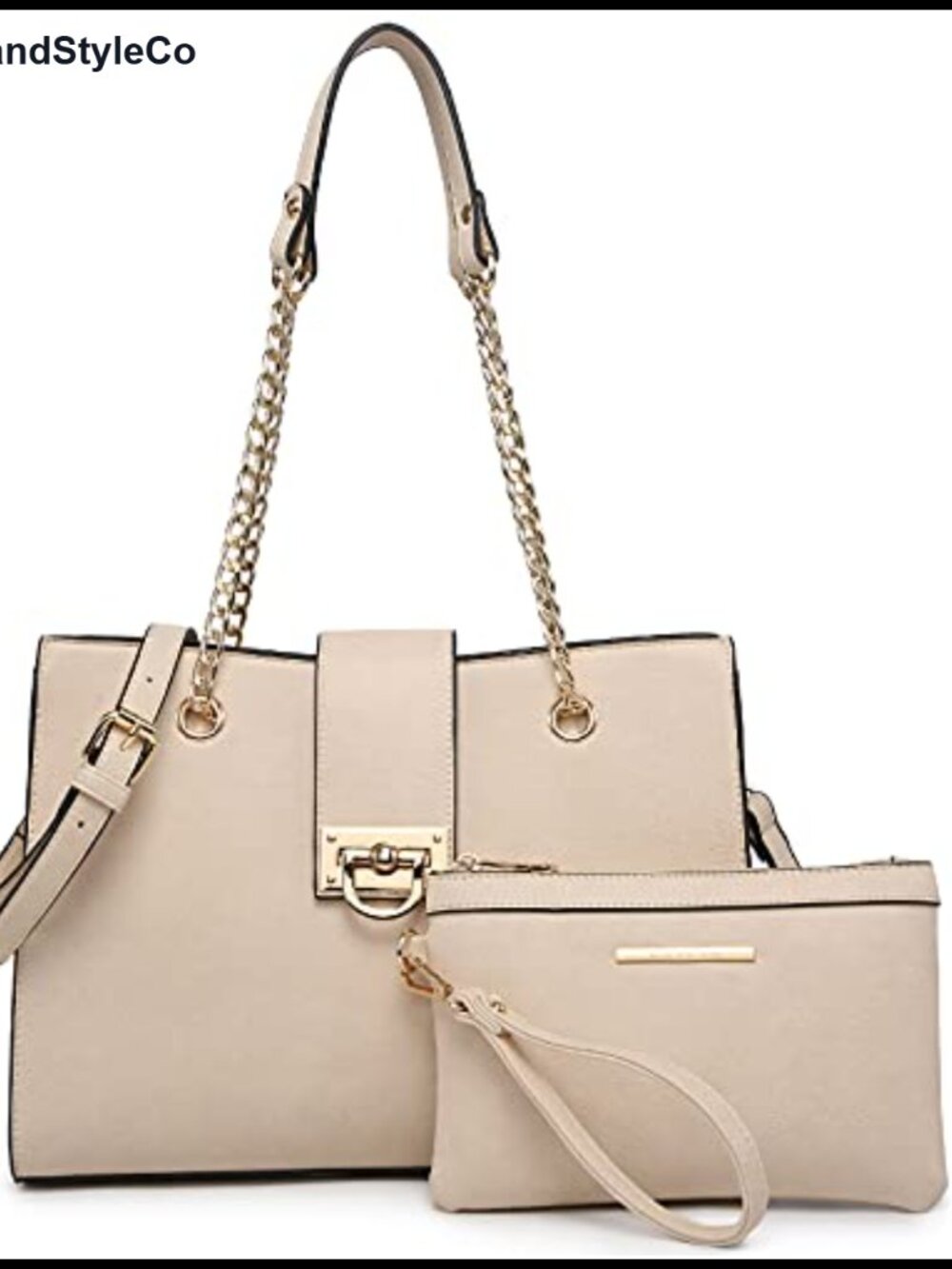 Vegan Leather Satchel Handbag with Matching Clutch Removable Strap